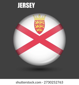 La bandera nacional de Jersey es redonda.Vector.
Un icono de bandera 3D redondo con 
Alto detalle.
Una ilustración esférica de la bandera.