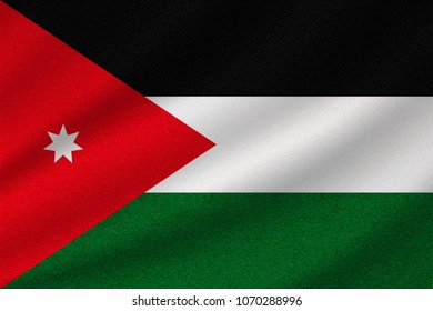 national flag of Jordan on wavy cotton fabric. Realistic vector illustration.