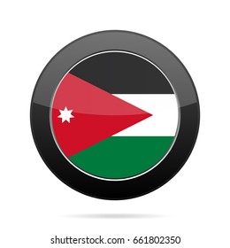 National flag of Jordan. Shiny black round button with shadow.