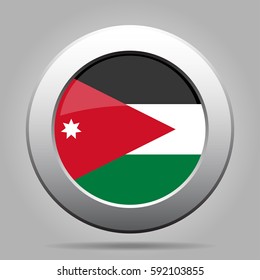 National flag of Jordan. Shiny metal gray round button with shadow.