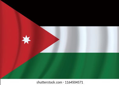 The national flag of Jordan. The symbol of the state on wavy cotton fabric. Realistic vector illustration. Jordan flag background with cloth texture
