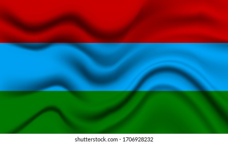 National flag of Karelia. Abstract national flag waving with curved fabric background. Realistic waving flag of Karelia vector background