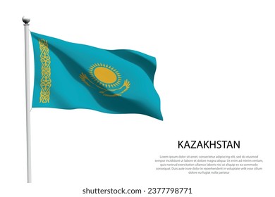 National flag Kazakhstan isolated waving on white background