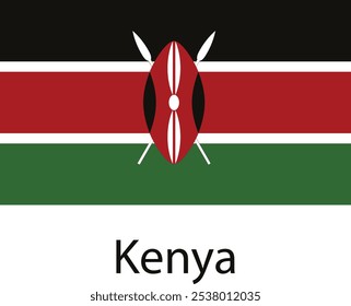 The national flag of Kenya, featuring the country's colors and its official emblem, a shield with crossed spears.