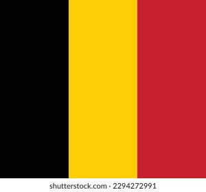 The National flag of the Kingdom of Belgium. A vertical tricolor of black, yellow, and red. Belgium Flag Proportion Ratio 13:15