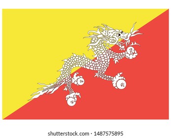 National flag of Kingdom of Bhutan . original colors and proportion. Simply vector illustration, from countries flag set.