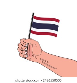 national flag of Kingdom of Thailand in the original colours and on the stick