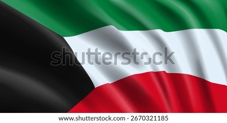 National flag  kuwait flutters. Wavy state of kuwait flag 3d. Closeup.