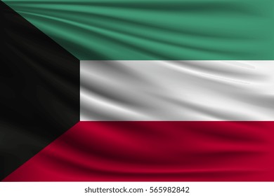 The national flag of Kuwait. The symbol of the state on wavy silk fabric. Realistic vector illustration.