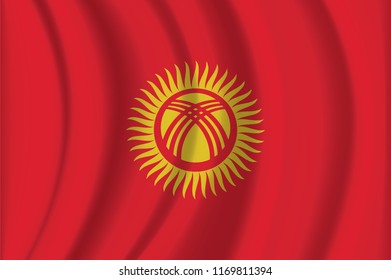 The national flag of Kyrgyzstani. The symbol of the state on wavy cotton fabric. Realistic vector illustration. Kyrgyzstani flag background with cloth texture. EPS10