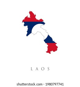The National Flag of Laos. Laos detailed map with flag of country. Map Of Laos With Flag Isolated On white Background