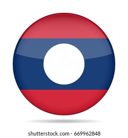 National flag of Laos. Shiny round button with shadow.