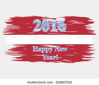 The national Flag of  Latvia  painted with a brush colored inks. Effects of the country. Happy New Year 2016. Merry Christmas. Background, grunge, paint. Image. Vector. Icon.