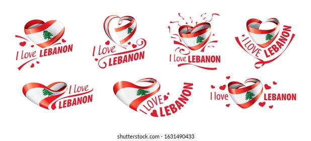 National flag of the Lebanese in the shape of a heart and the inscription I love Lebanese. Vector illustration