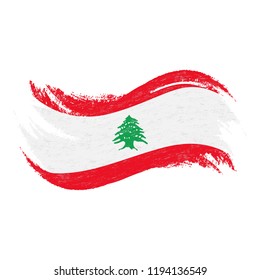 National Flag Of Lebanon, Designed Using Brush Strokes,Isolated On A White Background. Vector Illustration. Use For Brochures, Printed Materials, Logos, Independence Day.