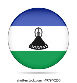 National flag of Lesotho. Shiny round button with shadow.