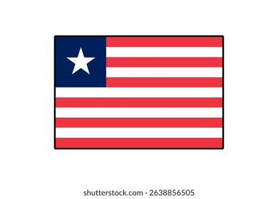 The national flag of Liberia features eleven horizontal stripes alternating red and white, with a blue square and a white star in the upper left corner. This design symbolizes freedom.