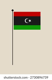 La bandera nacional de Libia en un asta, una simple Ilustración vectorial y símbolo patriótico aislado..