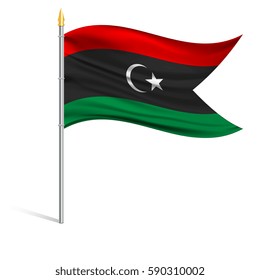 The national flag of Libya on a pole. The wavy fabric. The sign and symbol of the country. Realistic vector.