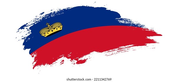 National flag of Liechtenstein with curve stain brush stroke effect on white background