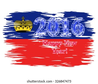 The national Flag of  Liechtenstein  painted with a brush colored inks. Effects of the country. Happy New Year 2016. Merry Christmas. Background, grunge, paint. Image. Vector. Icon.