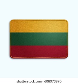 National flag of Lithuania with denim texture and orange seam. Realistic image of a tissue made in vector illustration.
