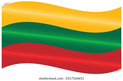 National Flag of Lithuania. Lithuanian flag in Waving shape. European Country. Lithuania flags isolated on white background. Editable vector EPS available