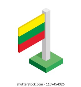 National flag of Lithuania on flagpole drawn in isometric view