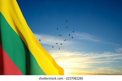 National flag of Lithuania at the sky. EPS10 vector