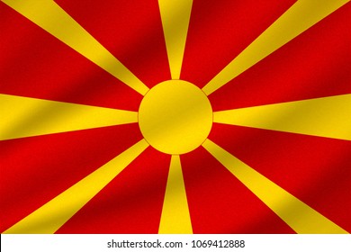 national flag of Macedonia on wavy cotton fabric. Realistic vector illustration.