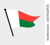 National flag of Madagascar. Madagascar flag computer digital vector illustration icon design. Fluttering flagpole flag.