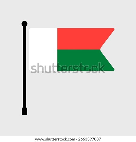 National flag of Madagascar. Madagascar flag computer digital vector illustration icon design. Fluttering flagpole flag.
