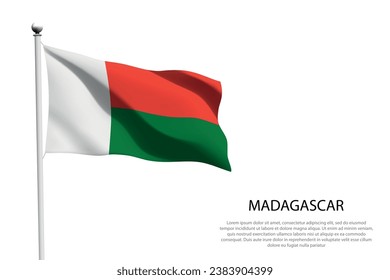 National flag Madagascar isolated waving on white background