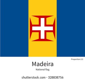 National flag of Madeira with correct proportions, element, colors for education books and official documentation