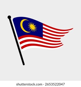 National flag of Malaysia. Malaysia flag computer digital vector illustration icon design. Fluttering flagpole flag.