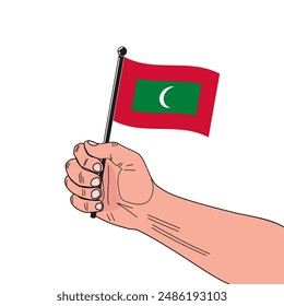 national flag of Maldives in the original colours and on the stick