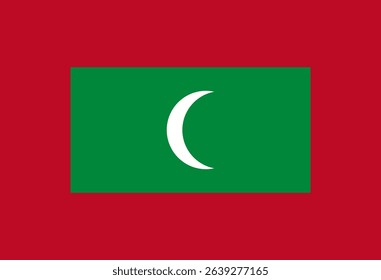 National flag of Maldives, vector illustration. Red field with a green rectangle in the center, and white crescent moon.
