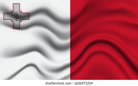 National flag of Malta. Abstract national flag waving with curved fabric background. Realistic waving flag of Malta vector background.