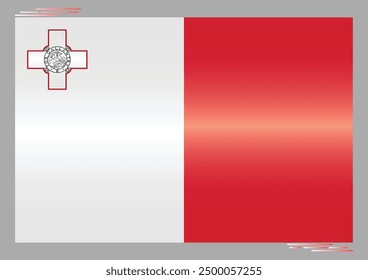 Bandera nacional de Malta. Bandera maltesa en forma de rectángulo. Country europeo. Banderas de Malta aisladas sobre fondo gris. EPS de Vector editable disponible