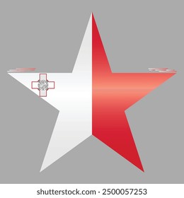 Bandera nacional de Malta. Bandera maltesa en forma de estrella. Country europeo. Banderas de Malta aisladas sobre fondo gris. EPS de Vector editable disponible