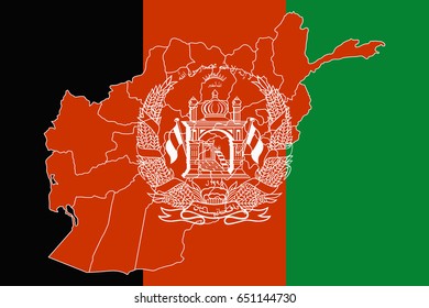 National flag and map of Afghanistan. Vector illustration. 