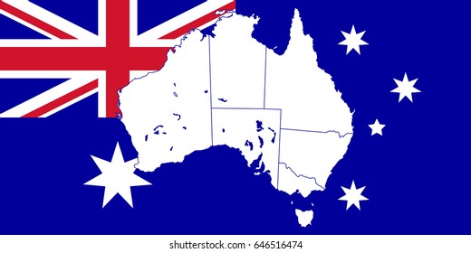 National flag and map of Australia. Vector illustration.