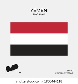 National flag and map of Yemen, vector 