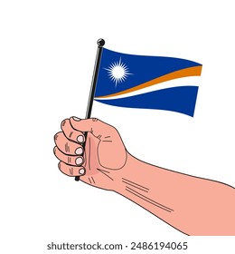 national flag of  Marshall Islands in the original colours and proportions on the stick