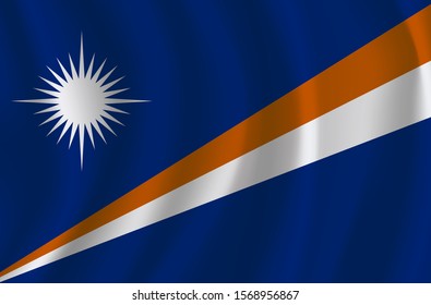 The national flag of Marshall Islands. The symbol of the state on wavy cotton fabric. Realistic vector illustration. Marshall Islands flag background with cloth texture. EPS10