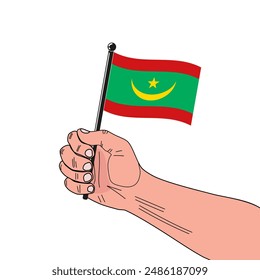 national flag of Mauritania in the original colours and on the stick
