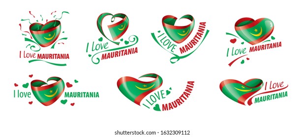 National flag of the Mauritania in the shape of a heart and the inscription I love Mauritania. Vector illustration