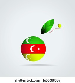 National flag of Meskhetian Turks (Ahiska Turks) ethnic vector illustration. Circular flag with shadow and 3D effect, on a gray background. Meskhetian Turks (Ahiska Turks) ethnic flag - round glossy 