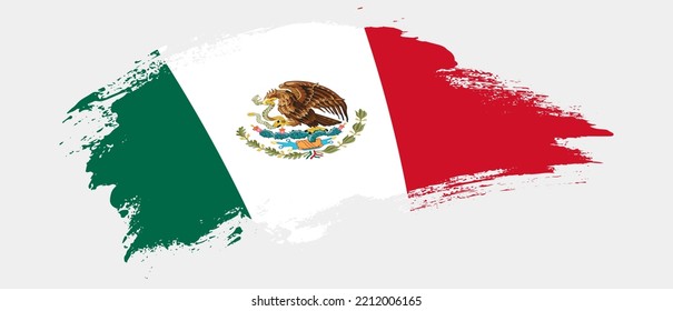 National flag of Mexico with curve stain brush stroke effect on white background