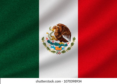 national flag of Mexico on wavy cotton fabric. Realistic vector illustration.